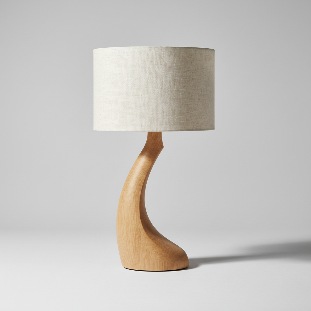 Lampe de Table Sculpturale en Chêne