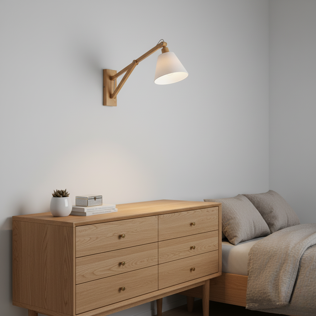 ⁠Applique Murale en Chêne à Bras Articulé