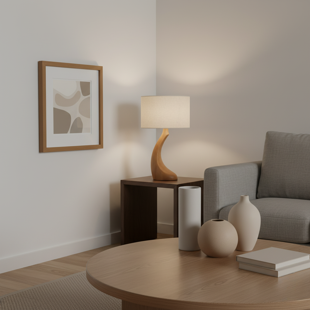 Lampe de Table Sculpturale en Chêne