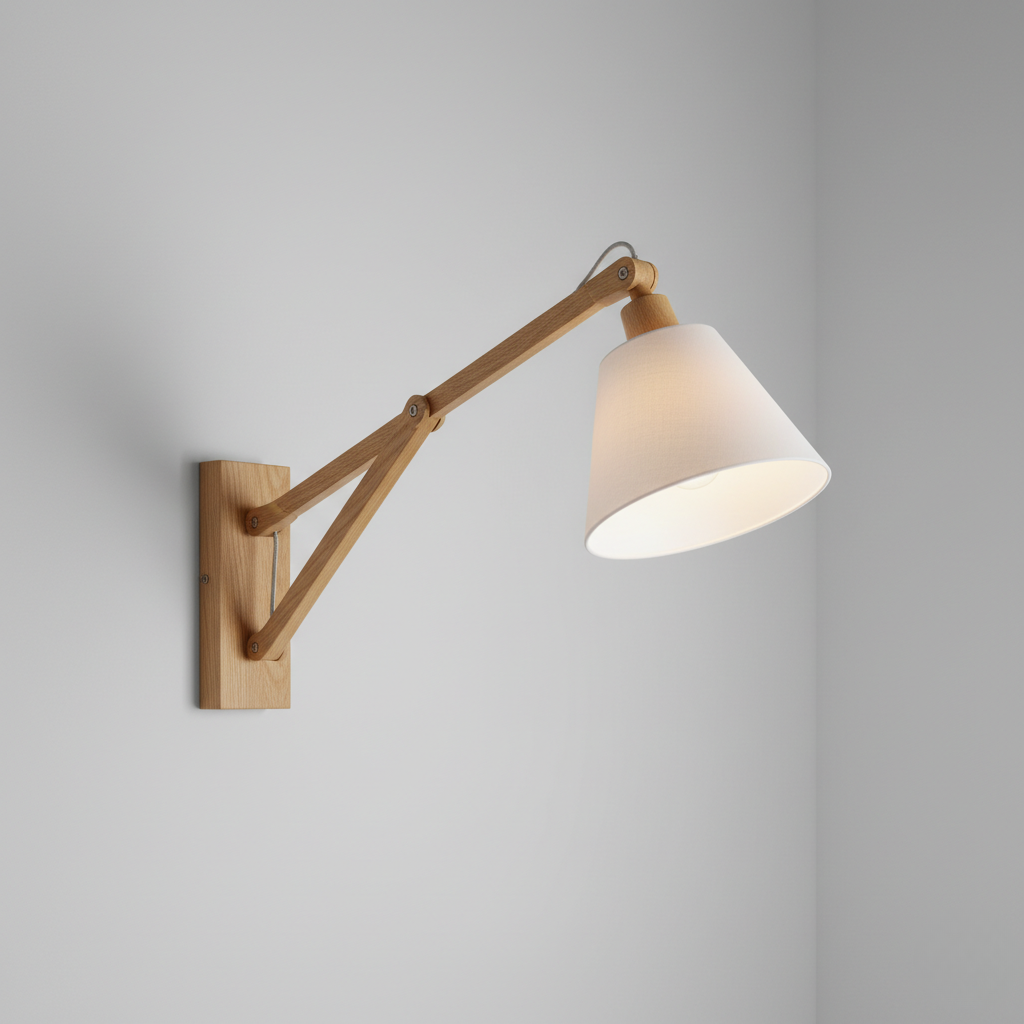 ⁠Applique Murale en Chêne à Bras Articulé