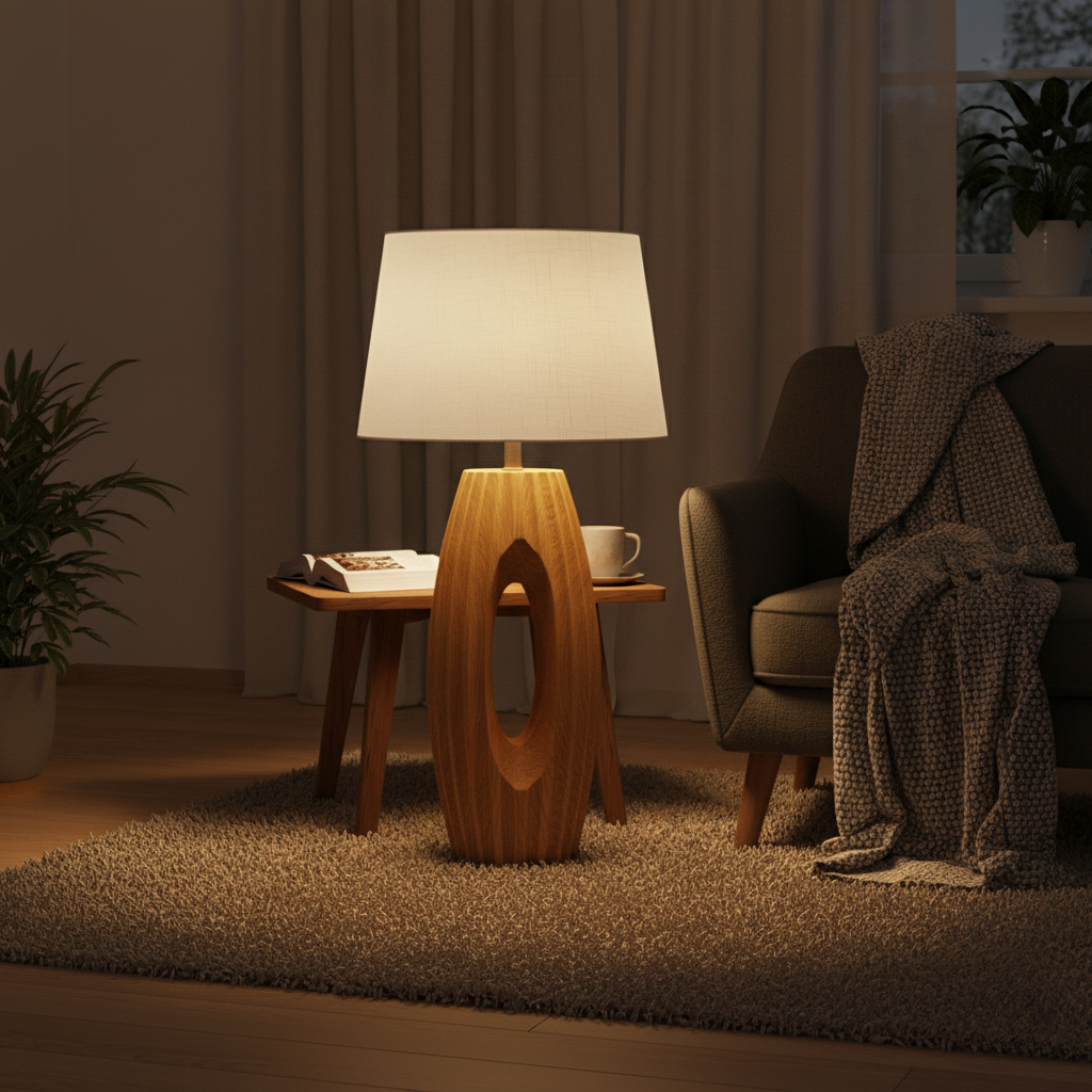 Lampe de Table en Bois Sculpté