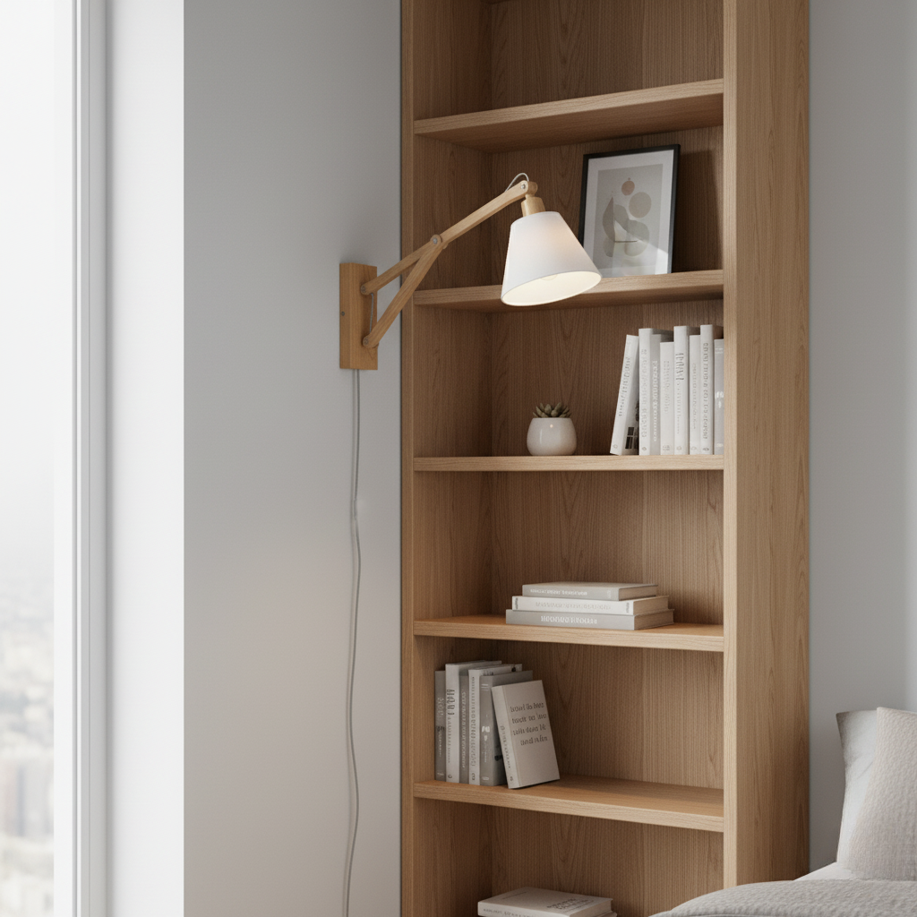 ⁠Applique Murale en Chêne à Bras Articulé